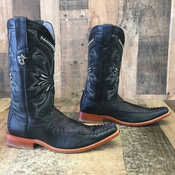 Los Altos Pointed Toe Western Black Cowboy Boots Mens 8.5 EE - Picture 11 of 12